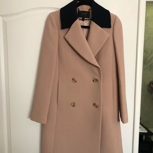 JCrew light pink coat with black collar. Size 2.